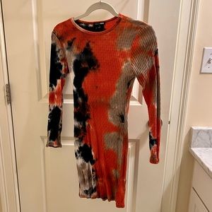 Fashion Nova Orange and Black Tie Dye Dress
